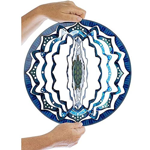 Sino de vento giratório 3D tartaruga marinha sino azul oceano pingente de metal decoração doméstica