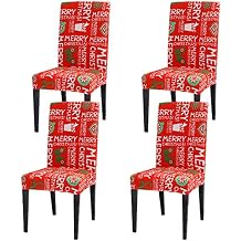 Ogrmar 4PCS Stretch Removable Washable Dining Room Chair Protector Slipcovers Christmas Decoration/Home Decor Dining Room Seat Cover Christmas-A Vermilion