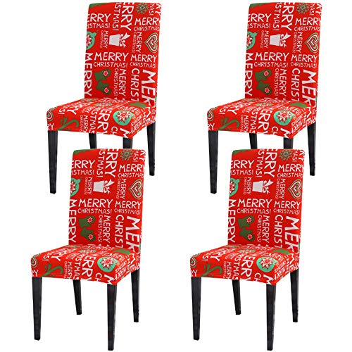 Ogrmar 4PCS Stretch Removable Washable Dining Room Chair Protector Slipcovers Christmas Decoration/Home Decor Dining Room Seat Cover (Christmas-A) (Vermilion)