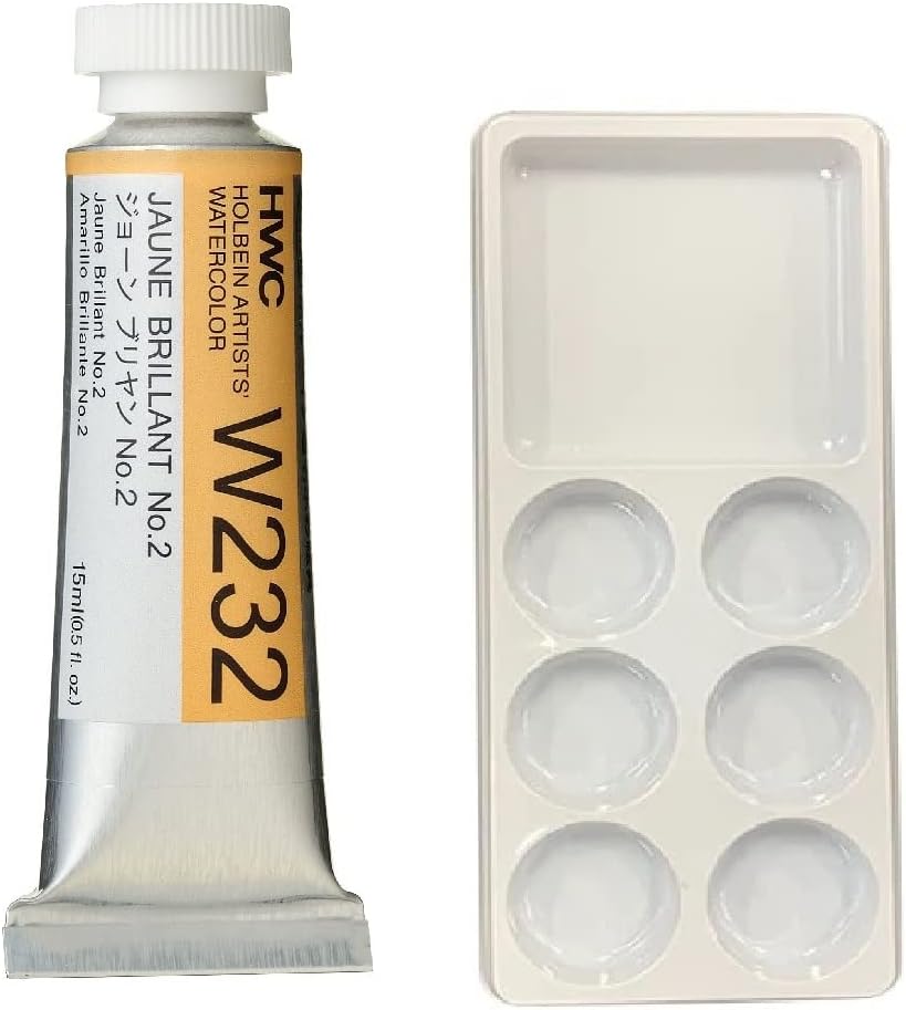 Holbein Artist's Watercolor 15ml Tube (Jaune Brillant No.2) W232 with 3pcs Paint Tray Palettes
