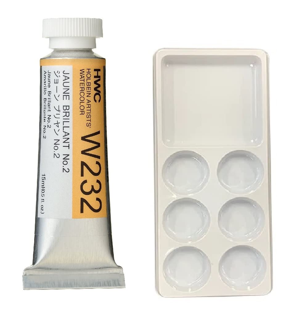 Holbein Artist's Watercolor 15ml Tube (Jaune Brillant No.2) W232 with 3pcs Paint Tray Palettes