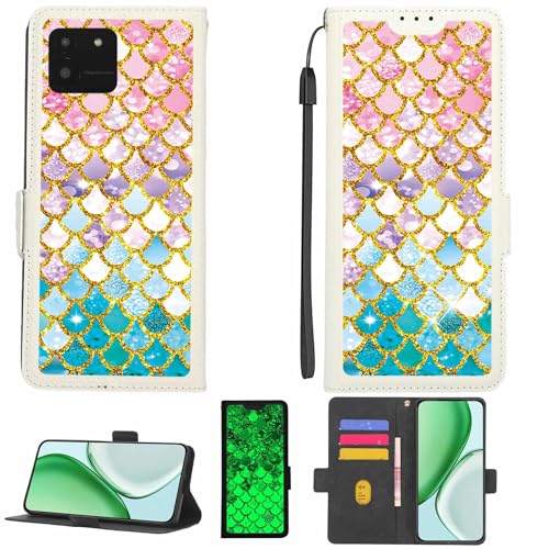 Kinetijy Case Compatible for Aiwa Ja2-smp0601 Phone Case Flip Cover [with Tempered Glass Screen Protector][RFID Blocking][Gold Glitter+Luminous] LPT-YL