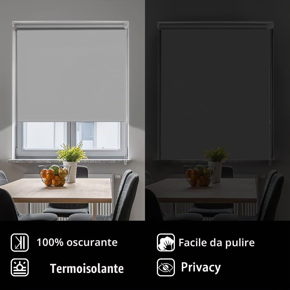 SMONTER Tenda avvolgibile in tessuto impermeabile al 100% oscurante, isolante termico, protezione UV, per camera da letto, facile da installare, 112 cm di larghezza x 200 cm di lunghezza (grigio)