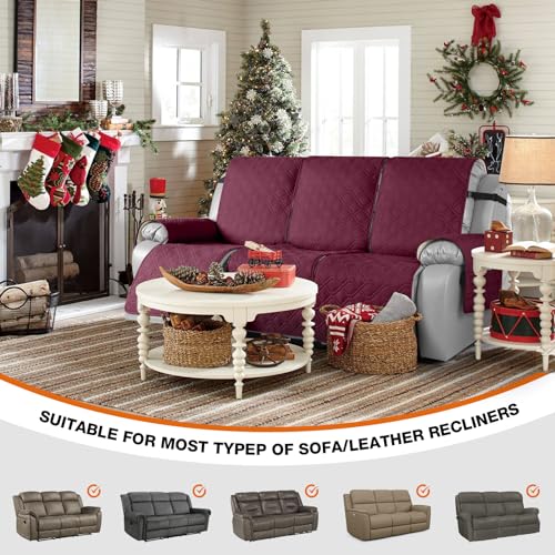 Image of VANSOFY Waterproof Recliner Couch Covers Washable, Burgundy,3 Seater | 1-Piece, Non-Slip with Elastic Straps, Sofa Cover with Pocket for Dogs, Pets