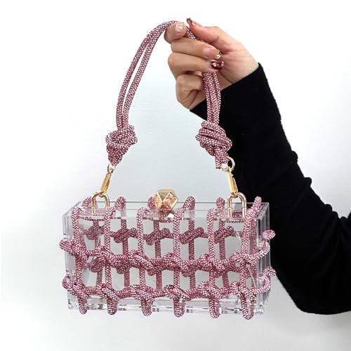 Image of Sparkly Acrylic Clutch Purses for Women with Rhinestone Transparent Bag, Perfect for Bridal Events Prom (Pink)
