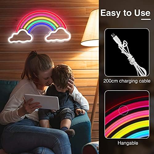 trounistro LED Neon Light Signs, Rainbow Cloud Neon Room Decor Lights for Bedroom Wall, USB-Powered Neon Night Lights Gift for Children, Home Decorations for Christmas Birthday Party