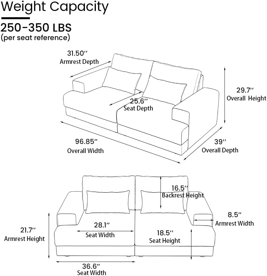 POVISON Corduroy Modular Sectional Sofa Couch for Living Room Modern Oversized Sectional Couches Loveseat Large 26" Deep Seat Sofa Set 2 Seater Big Comfy Cloud Couch for House Office