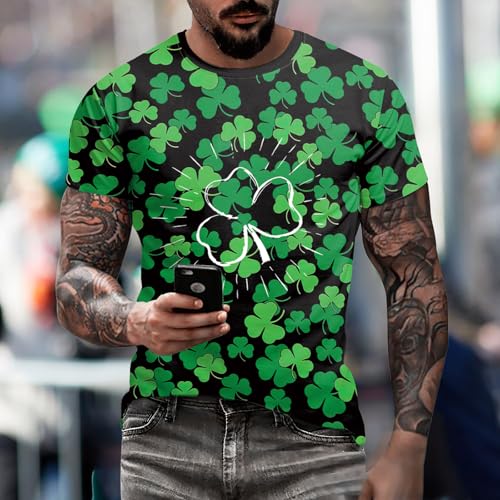 Image of Eciodci Men's St Patricks Day T-Shirts Novelty 3D Printed Shamrock Tuxedo Tees Shirt Clover Leaves Casual Short Sleeve Shirts