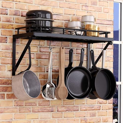 Image of Pan & Pot Lid Organizer Rack - Multifunctional Cookware for Cabinet, Pantry Chopping Board Holder, Space-Saving Kitchen Organizer, Black L-16 x W-8 x H-4 Inches(10-HOOK)