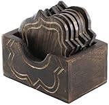 Medieval Replicas Drink Coasters - Handmade Retro Wood Coaster Set with 6 Table Coasters and Wooden Holder