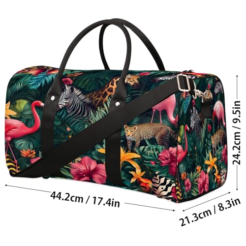 Tropical Animals Duffle Bag for Travel, Overnight Weekend Gym Carry On Luggage Bag, Palm Leaves Travel Duffel Bag for Men Women4