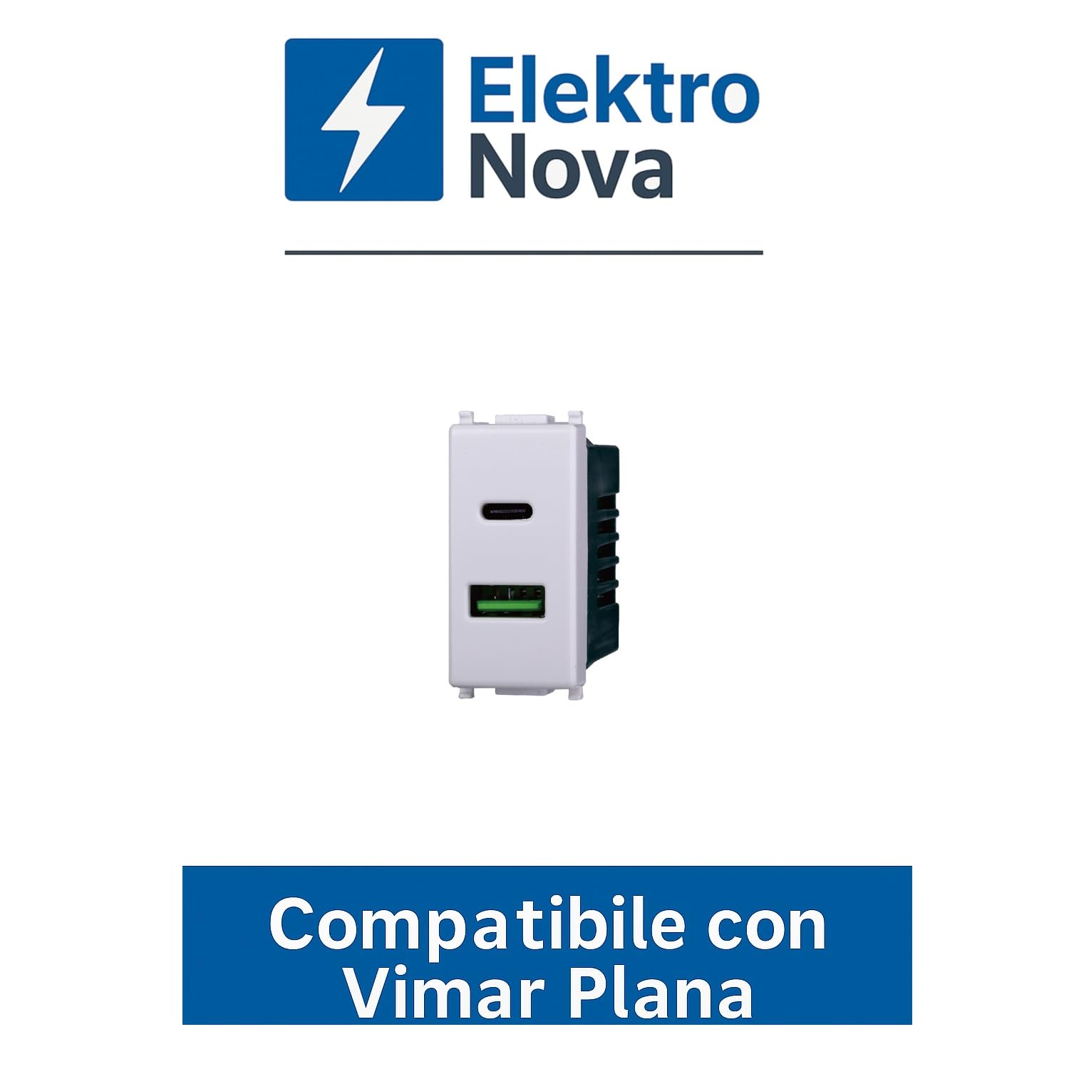 Elektronova Presa USB Type-A+C 5V 3.1A caricatoreBianco compatibile Vimar Plana Kit 4 Pezzi 3002