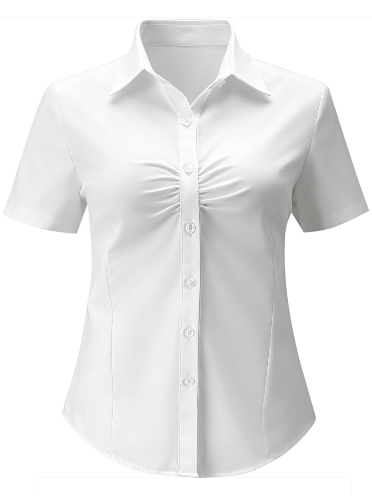 Growmax Bluse Damen Kurzarm 100% Baumwolle Bluse Damen Sommer Raffungen im Brust Business Hemdbluse Regular Fit Weiße