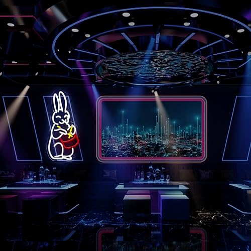 Image of Rabbit Play Drum Music Neon Sign Bunny LED Neon Light Up Sign for Music Room Wall Decor Window Lights Holiday Gift 7.8 inchx15.6 inch