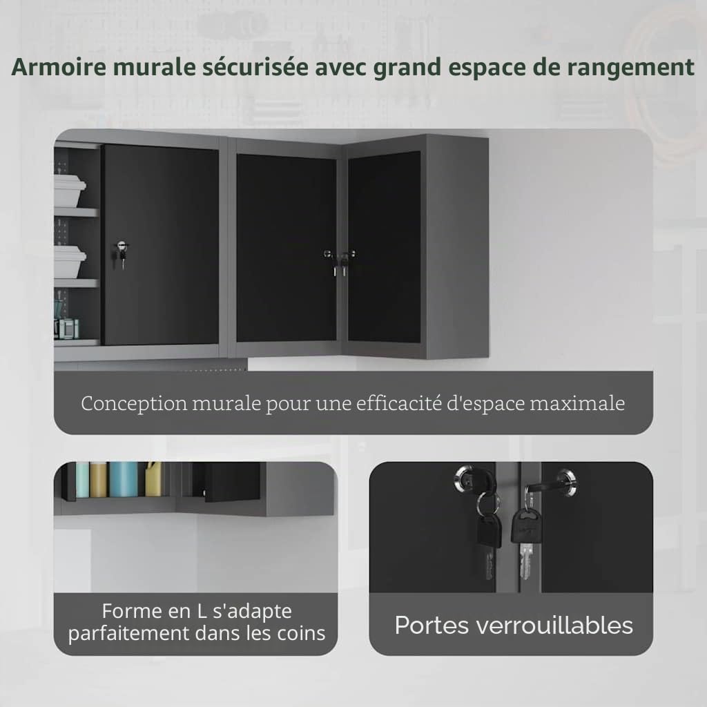 vidaXL Armoire à Outils avec étagère Noir et Gris 55 x 55 x 55 cm | Pas mal de place pour ranger tous tes trucs, S'adapte super bien dans n'importe quel coin, Fait en acier inoxydable solide