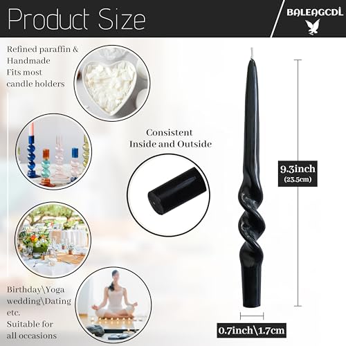 Image of Twisted Taper Candle Smokeless Candles Black Spiral Candlesticks 9.5 Inch Unscented Handmade Long-Lasting Burn Dinner Candles Set for Holiday Wedding Party Seasons Home Decoration
