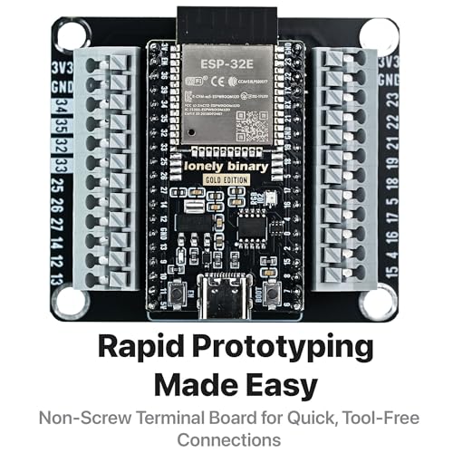 Image of Lonely Binary 3-Pack ESP32 Gold WiFi BT 3 Expansion Bases for Arduino IDE | WS2812 RGB LED on GPIO2; 3 bases: 2.54mm GPIO, screw & non-screw terminal; USB-C, pre-soldered, no solder; cable + case