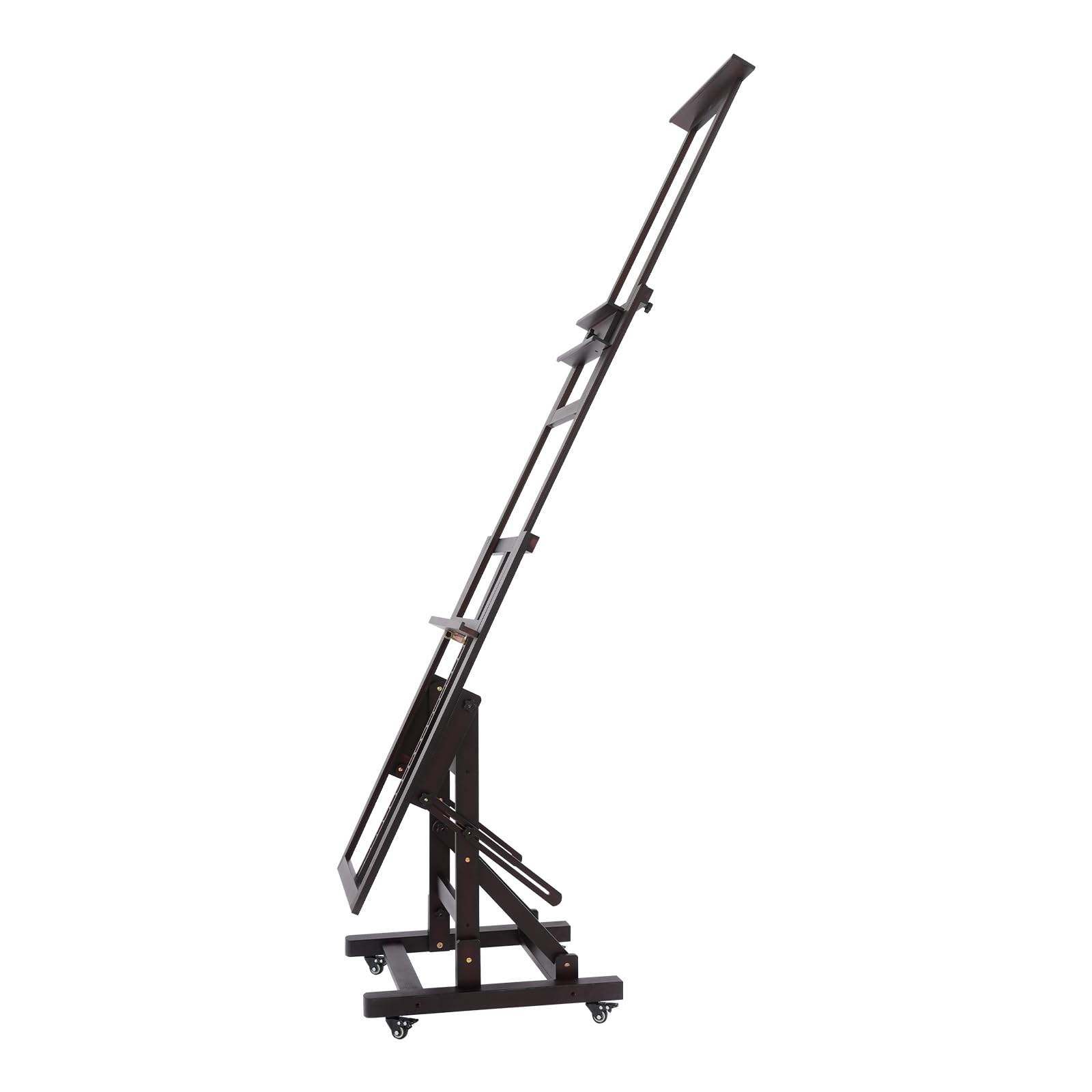 Caballete de madera ajustable en altura 140 – 300 cm, caballete de pintura móvil con ruedas y freno, doble soporte de lienzo, para taller, estudio y hogar (color nogal)