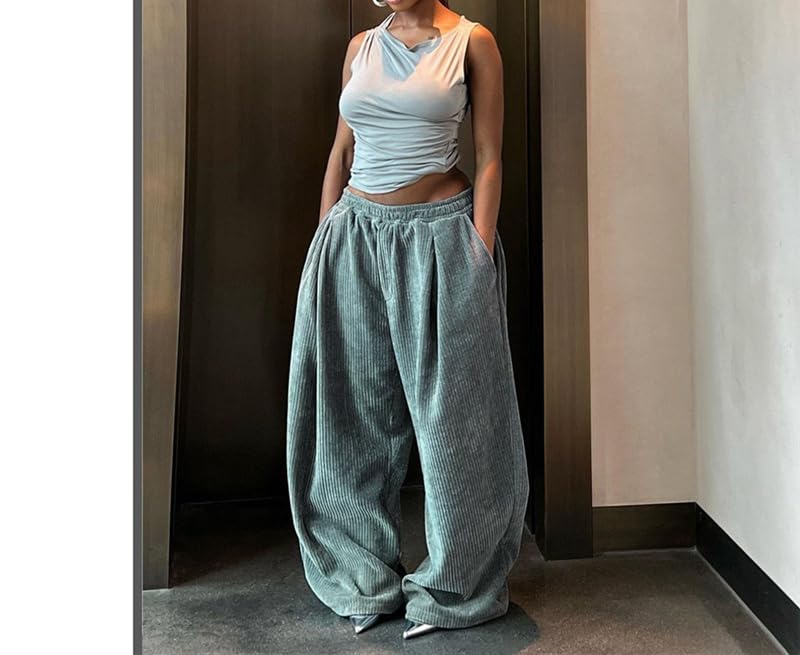 Baggy Corduroy Grey Flare Sweatpants Y2k Pants Wide Leg Sweatpants Women Y2k Sweatpants2