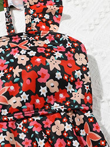 SOLY HUX Girl's Floral Print Ruffle Trim Bikini Swimsuit High Waisted 2 Piece Bathing Suit Swimwear Black Floral 12-13Y - Image 3