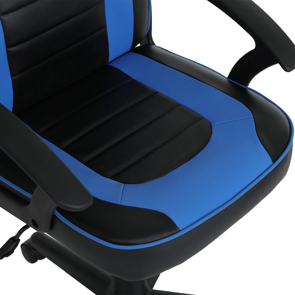 Junior Warrior Sedia Gaming Per Bambini 6-12 Anni Ergonomica Regolabile In Altezza Con Telaio Robusto, Base In Nylon, PU Di Alta Qualità, Comfort Per Studio E Gioco In Vari Colori, Nero/Blu