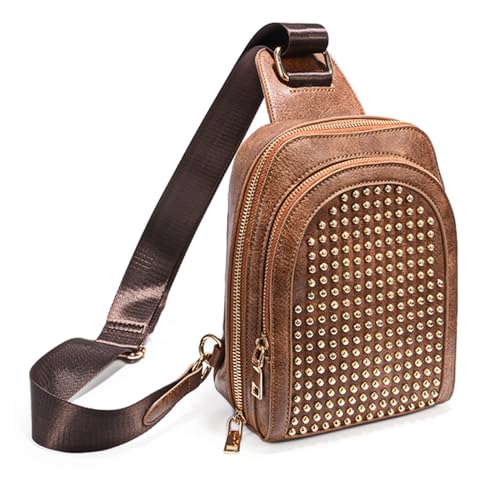 UTO Cross Body Bag for Women Rivet Studded Trendy Purse Chest Belt Sling Bag with Adjustable Shoulder Straps - Main Image