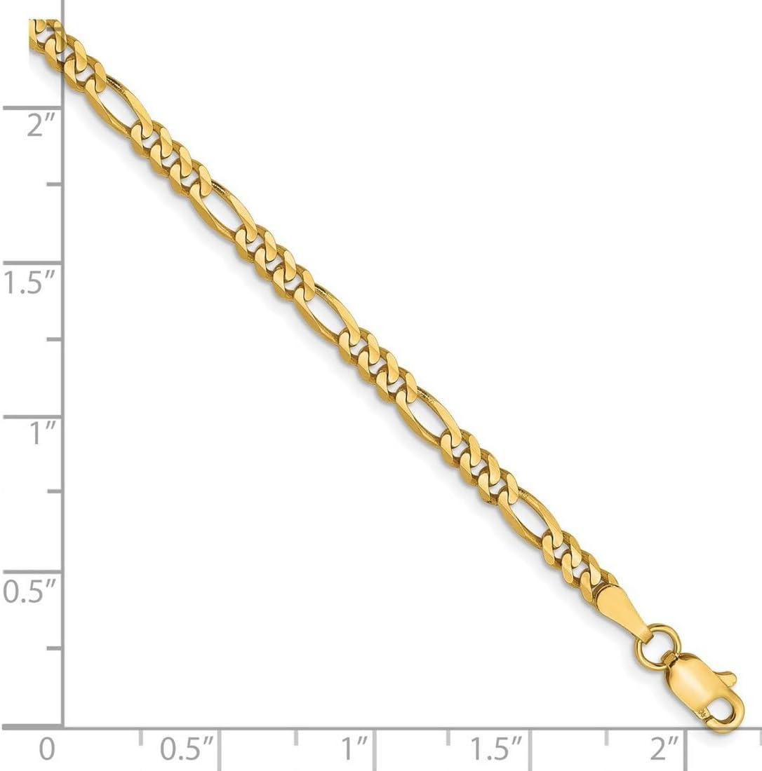 JewelryWeb 10k Yellow Gold Solid Polished Sparkle-Cut Lobster Claw Closure 3.0mm Figaro Chain Ankle Bracelet Anklet for Women and Men