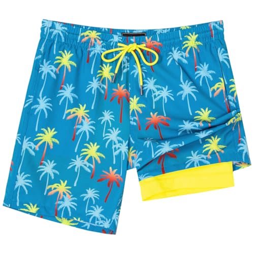 Image of SURF CUZ Mens Swim Trunks with Compression Liner Swim Shorts 7 inch Swimming Trunks Stretch 7 Inch Swim Suits Quick Dry