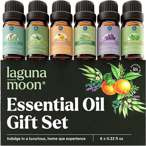 Essential Oils Set – Top 6 Blends for Diffusers, Home Care, Candle Making Scents, Fragrance, Aromatherapy, Humidifiers, Gifts – Peppermint, Tea Tree, Lavender, Eucalyptus, Lemongrass, Orange (10mL)