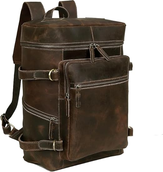Amazon.com: HLC Leather Backpack Genuine Laptop Rucksack For Men