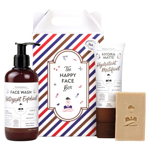 Coffret de soin pour homme de Monsieur BARBIER | Français, Naturel et Végan | Visage & Peau | Crème Hydratante Matifiante, Nettoyant Exfoliant et Savon Surgras Rhassoul | Kit cadeau beauté