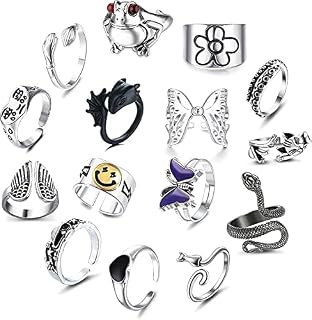 ORAZIO 10-18Pcs Vintage Punk Rings Set Open Adjustable Gothic Rings for Men Women Cool Snake Dragon Claw Octopus Cross Rings Knuckle Rings Set Cute Dainty Rings Gothic Jewellery