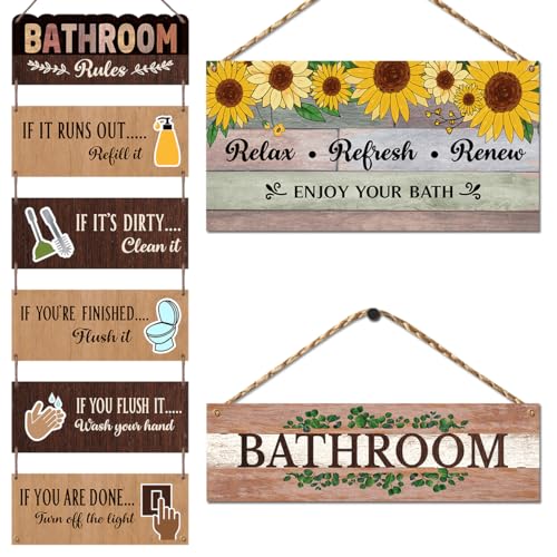 Image of Chaka Chaundh - bathrooms poster - bathroom posters with frame - bathroom quotes framed posters - bathroomss etiquette poster - bathroomss rules posters (Bathrooms wall plaque - set of 3 - vintage wood)
