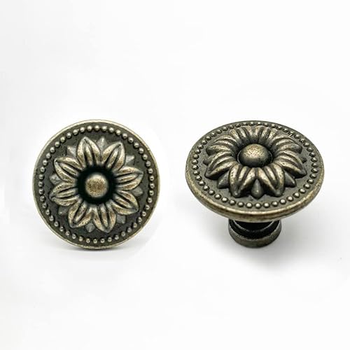 YOUYOUULU 6 Stück Antik-Bronze-Rose-Schubladenknöpfe, Vintage-Kupfer-Blumen-Kommoden-Knauf, Mitte des Jahrhunderts, Retro-Metall-Schrank-Möbel-Dekor-Züge (Retro2) Cover