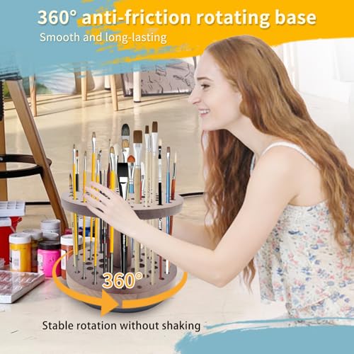 Image of 360 Rotating Hardwood Paint Brush Holder, Artist Desktop Storage Organizer