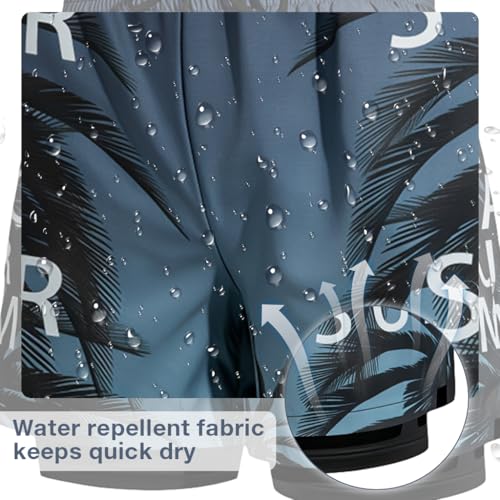 Image of PROBEROS Swim Trunks for Men, Quick-Dry Polyester Beach Shorts with Inner Lining, Elastic Drawstring Waist, Tropical Palm Leaf Fashion Lightweight Beach Wear for Swimming, Vacation & Traval, 3XL
