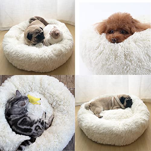Katzenbett Hundebett Flauschig Waschbar rund Katzenkissen Hundekissen Plüsch Haustierbett Donut Hundekorb Katzenkorb für Katzen und kleine mittelgroßen Hunde (70CM, Weiß)