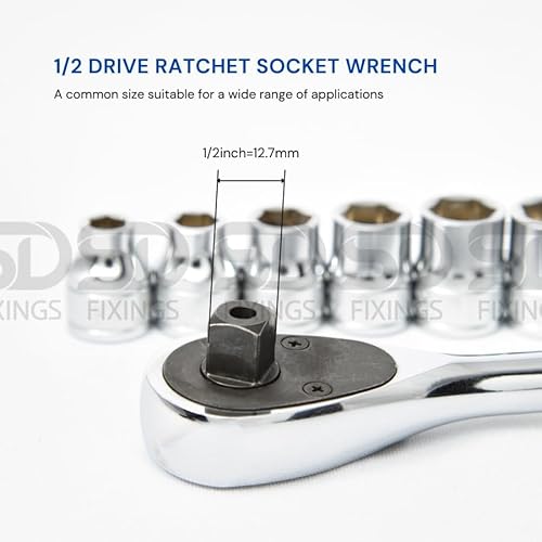 SDFIXINGS 12pcs Metric Socket Drive Set 8-24mm with Quick Release 1/2" Drive Ratchet Wrench 24 Teeth & 5" Extension Bar, High Grade Chrome Vanadium Steel, Rust Resistant, Car Garage Mechanic Home DIY 3 SDFIXINGS 12pcs Metric Socket Drive Set 8-24mm with Quick Release 1/2" Drive Ratchet Wrench 24 Teeth & 5" Extension Bar, High Grade Chrome Vanadium Steel, Rust Resistant, Car Garage Mechanic Home DIY - Image 3