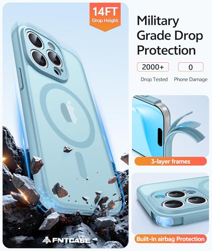Image of FNTCASE for iPhone 15 Pro Max Case: [Compatible with Magsafe] Translucent Matte Cases with [Full Camera Protection] [Screen Protector] Military Grade Shockproof Protective Phone Cover - Teal