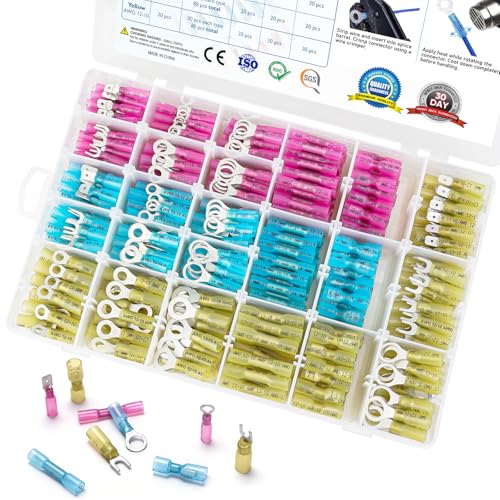 Image of TICONN 500 Pcs Heat Shrink Wire Connectors, Marine Crimp Ring Terminal Kit | Waterproof Seal, Corrosion Resistant Thick Tinned Copper, 3:1 Heat Shrink, Color-Coded Identification, Auto & Marine Use