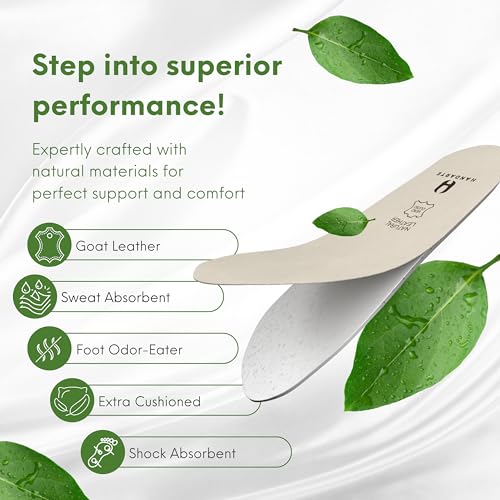 Image of HANDARTE Leather Orthopedic Insoles | Padded Comfort Shoe Inserts for Men /Women | 100% Natural Goatskin - ChromeFree, Anti Sweat & Anti-Odor - Suitable for No-Socks (US W9.5 /M8 | EU41)