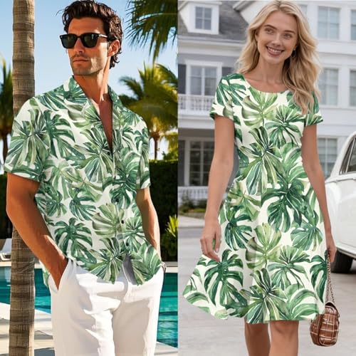 Image of AFPANQZ Couple Matching Outfit Casual Men's Button Down Shirt or Short Sleeve Summer Sundresses Dresses for Women 2026