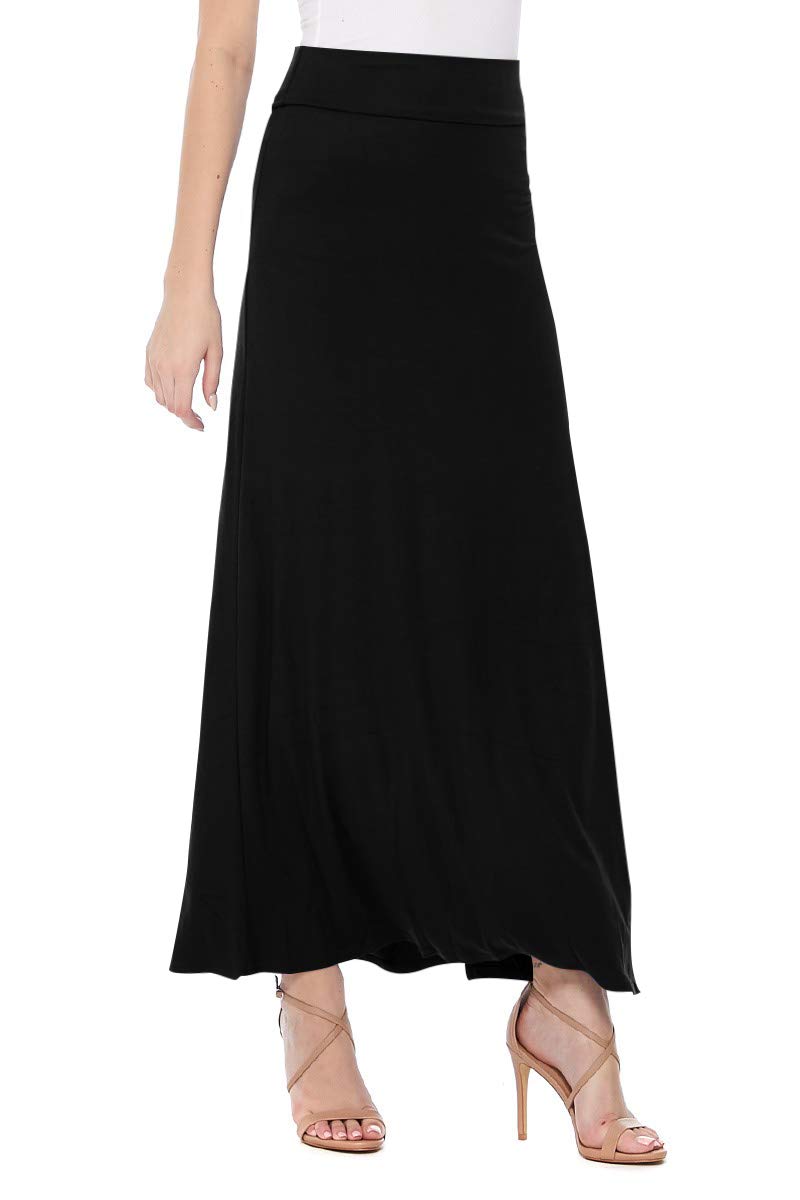 FashionJOA Women's Stretchy Flowy Maxi Skirt with Elastic Waistband for Comfort and Style