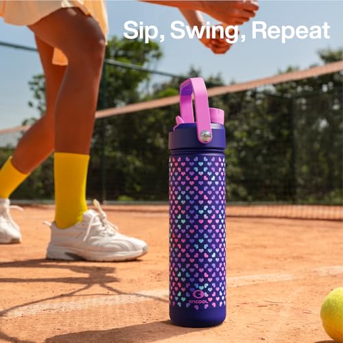 Image of ENCOOL Insulated Water Bottle with Straw Stainless Steel Water Bottle, Glow in the Dark, Leak-Proof, BPA-Free, Keeps Cold for 24 Hours for Sports, Travel, School (26 oz, Heartfield)