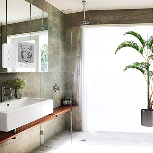 ALEENFOON Digital Badezimmeruhr Duschuhr Wasserdicht mit Saugnapf Thermometer zum Hinstellen Wand Dusche Countdown Timer Digitalwecker Batteriebetrieben Thermometer Hygrometer Innen (Weiß)