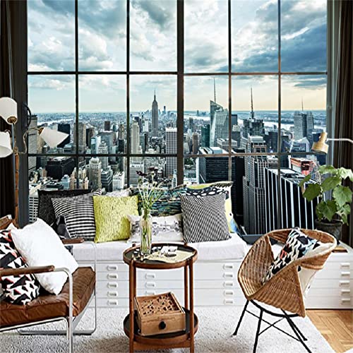 New York City Building Window Landscape Photography Wall Murals House Decoration, 3D Cityscape Mural Wallpaper, 3D Wall Stickers Clear Picture For Living Room（59"W X 39.4"H） #TOP1