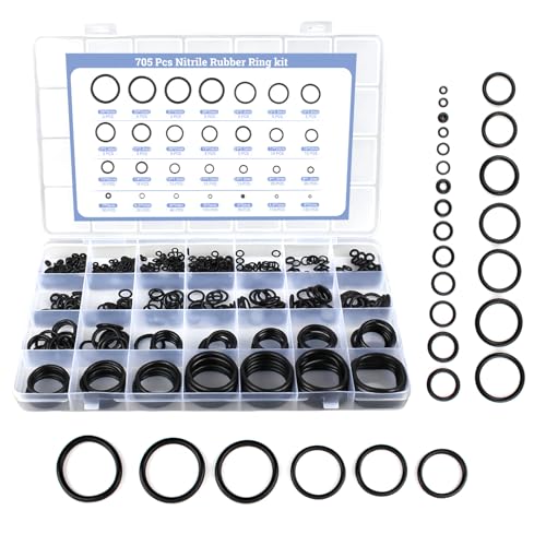 QKP 705Pcs O Ring Kit 28 Sizes Metric Nitrile Black Rubber O Rings Oil and High-Temperature Resistant for Automotive Repairs Pipe Connections tap Pipe Sealing and Air or Gas Sealed Connections