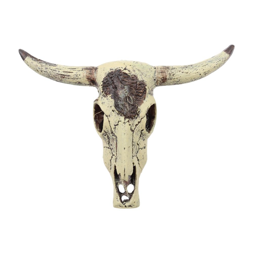 FONGKNOX Fish Tank Small Skull Resin Cattle Skull Reptiles Hideouts Decorations Dragon Tank Decor Accessories for Fish Aquarium Cave Landscape