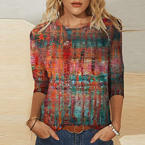 Blusa feminina com estampa de borboleta, gola redonda, manga três quartos, gola redonda, blusa estam