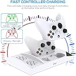 Support de refroidissement pour console Xbox Series S avec station de charge pour contrôleur | Ventilateur de refroidissement puissant double & station de charge pour contrôleur avec 2 batteries rechargeables de 1400mAh, support pour casque pour XSS, Blanc